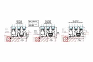 Grand Slider 2 technical cross-section showing dual-track aluminium sliding door frame with internal floor detail and drainage cavity.