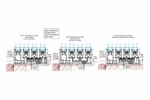Grand Slider 2 technical cross-section showing triple-track aluminium sliding door construction with internal floor detail and solid fill cavity.