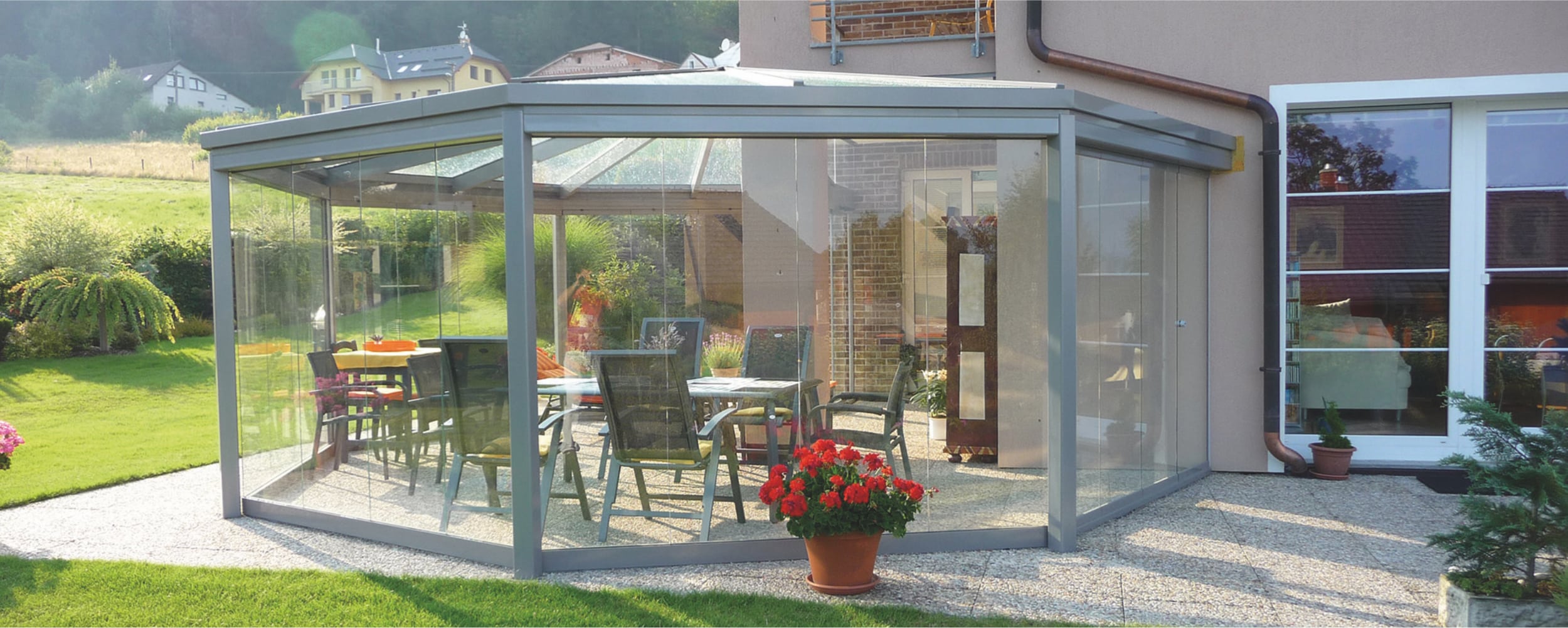 SUNFLEX Slide and Turn Doors being used for a conservatory