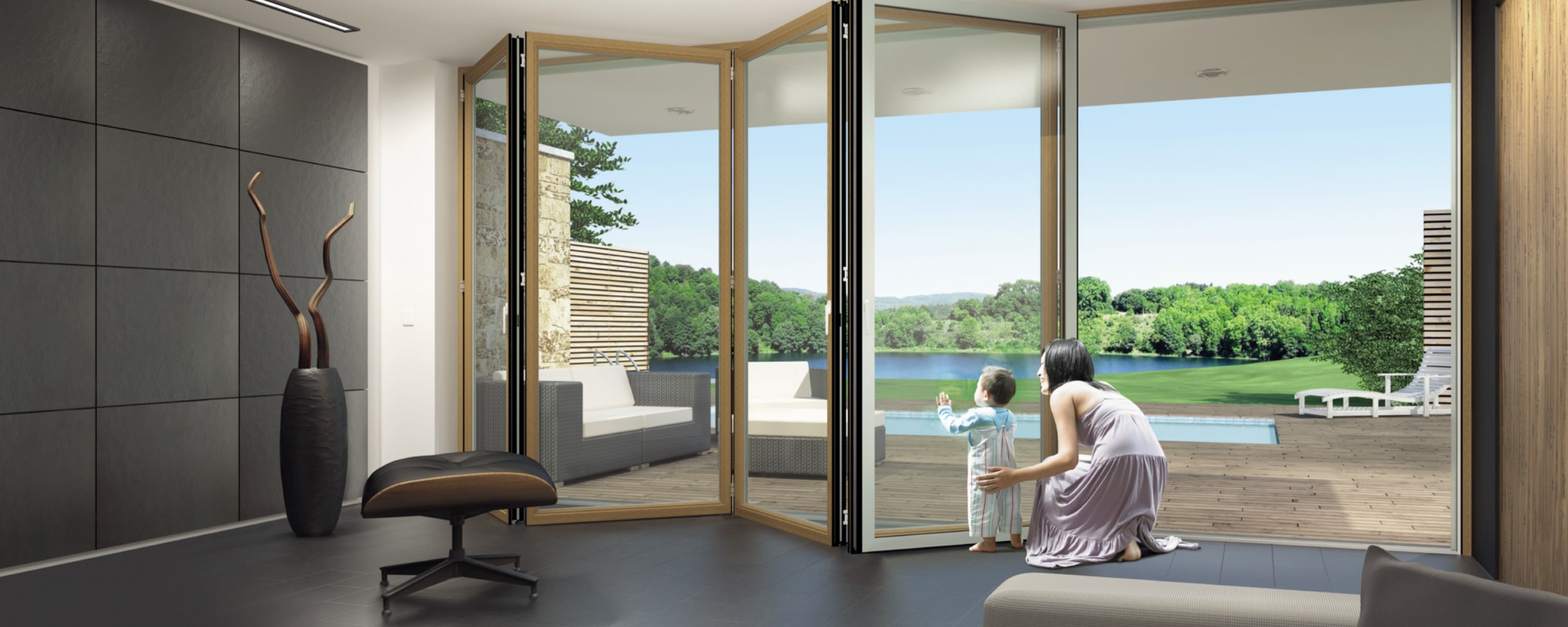 Composite bifold door with beautiful view