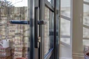 Art Deco Crittall style aluminium heritage French doors and sidelight windows
