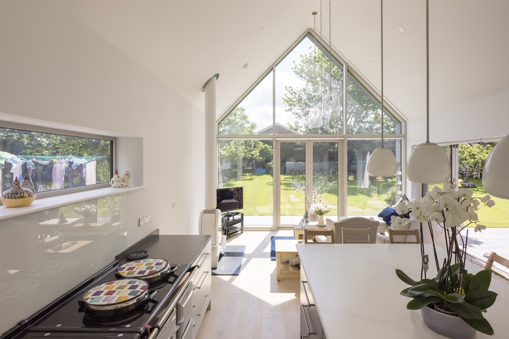 IDSystems Thermo65 aluminium French doors with sidelights and gable end glazing