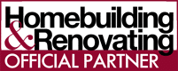 Logo with text: "Homebuilding & Renovating Official Partner," featuring sleek bifold doors in the design.